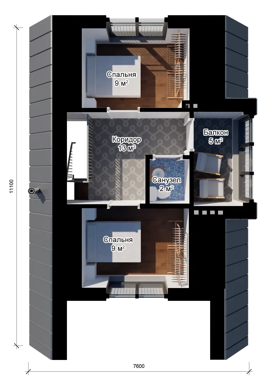 Каркасный дом «Дженнифер» — 3D-планировка 4